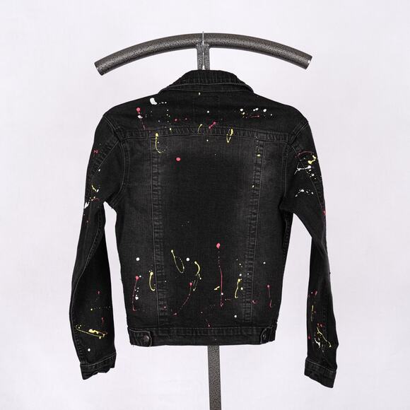 Vintage 90s Y2K Akademiks Women's Denim Jacket SMALL Paint Splatter Streetwear - Picture 4 of 7